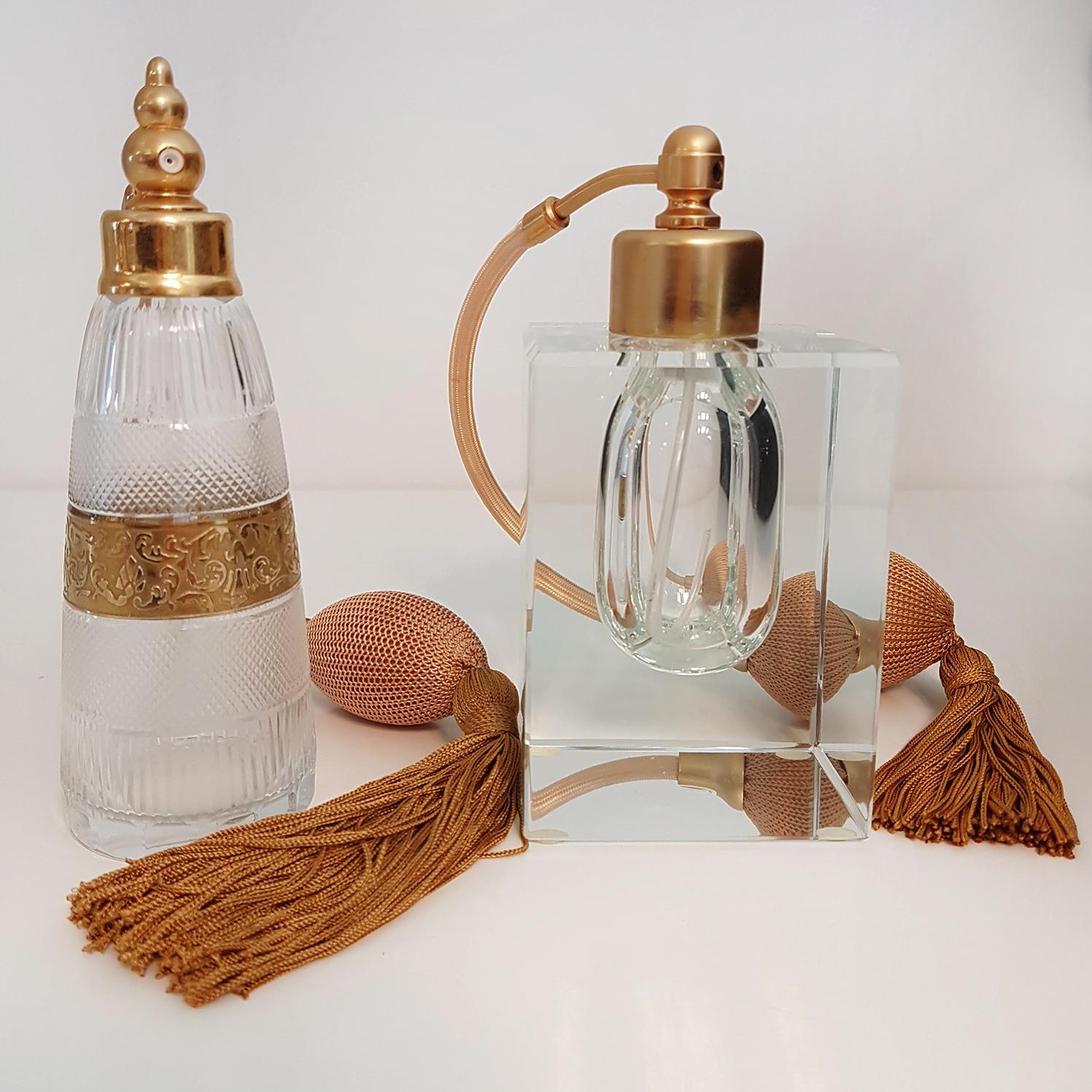 Cut Glass Perfume Bottle Gilt Brass and Glass by Moser