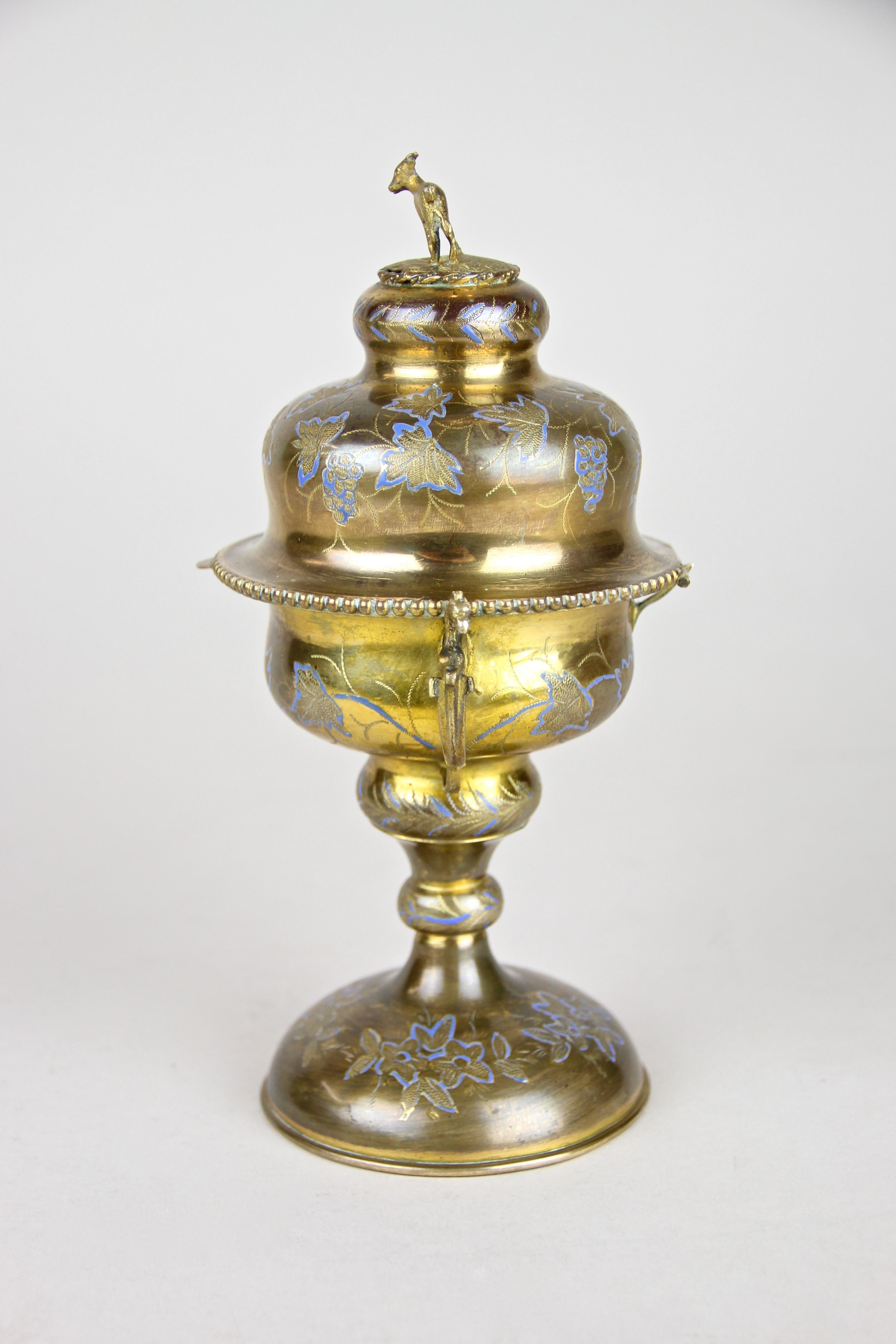 Gilt Perfume Bottle in Chiselled Brass Goblin Rarity, France, circa 1870