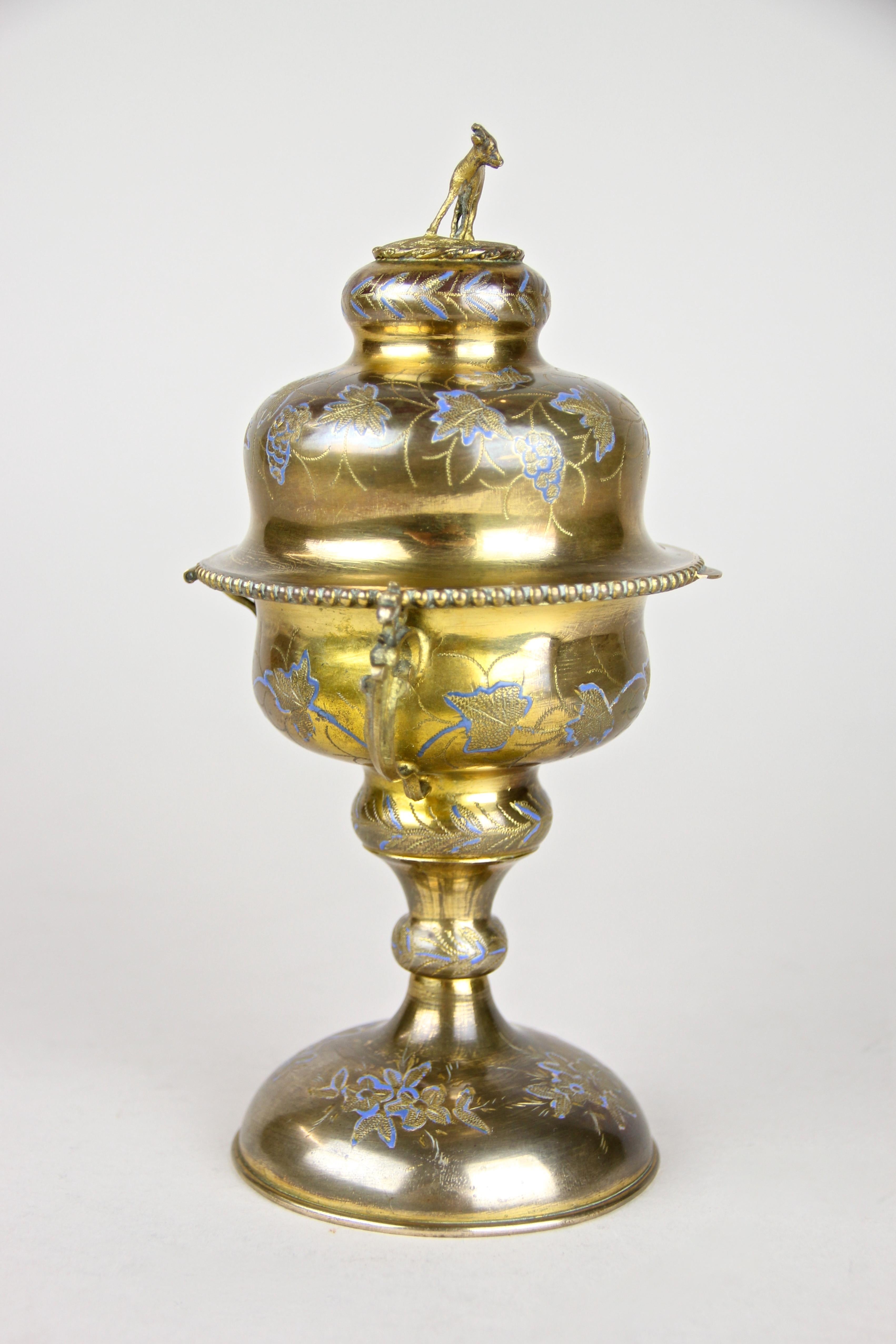 19th Century Perfume Bottle in Chiselled Brass Goblin Rarity, France, circa 1870