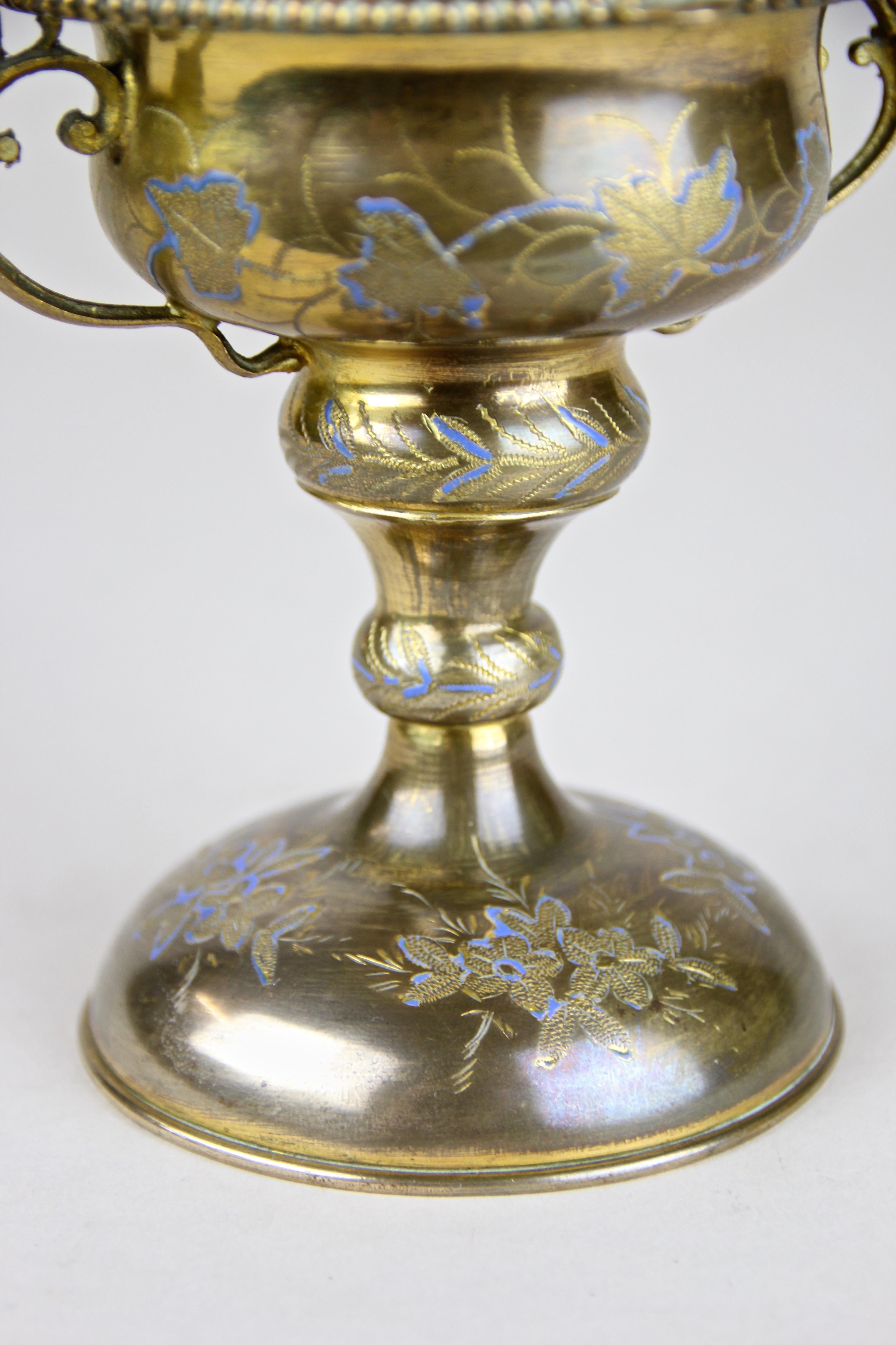 Glass Perfume Bottle in Chiselled Brass Goblin Rarity, France, circa 1870