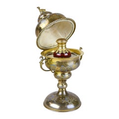 Antique Perfume Bottle in Chiselled Brass Goblin Rarity, France, circa 1870