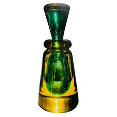 Teardrop Perfume Bottle in Green and Yellow Murano Glass by Flavio Poli, c. 1960