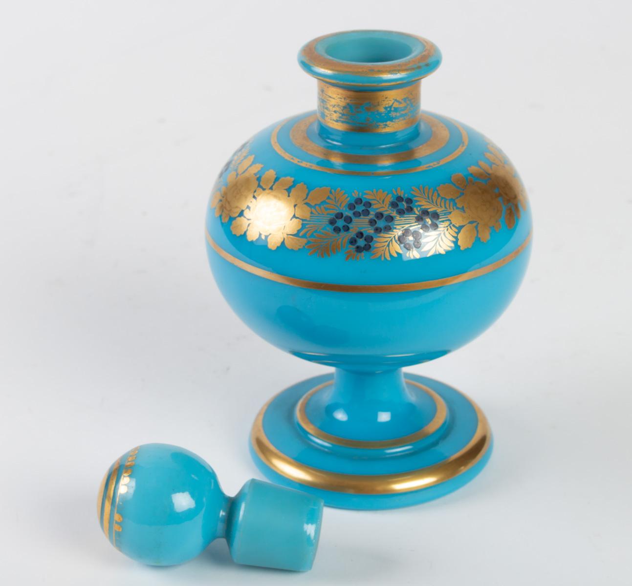 European Perfume Bottle in Turquoise Blue Opaline