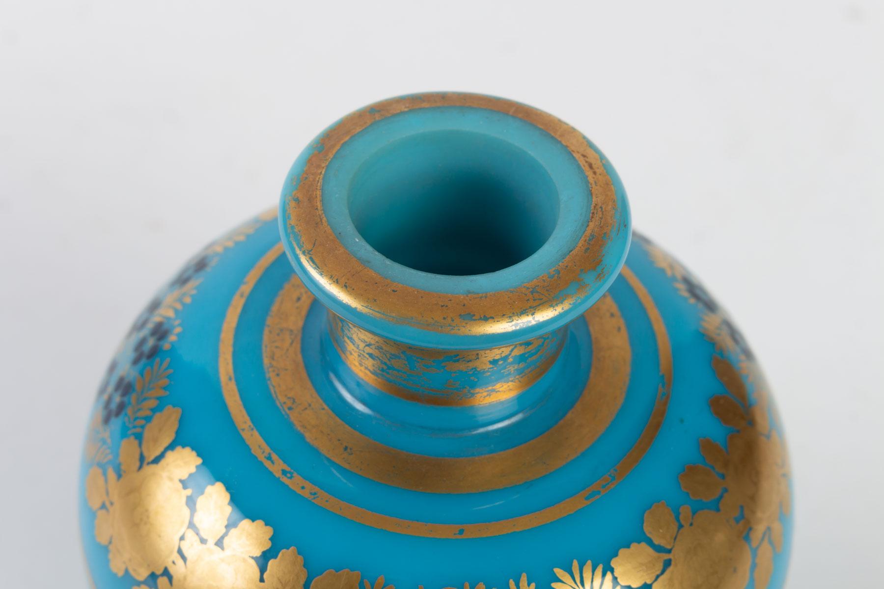 Gilt Perfume Bottle in Turquoise Blue Opaline