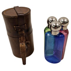 Perfume Box, Flacons, Three Colourful Bottles, Leather Case, 1920-30, France