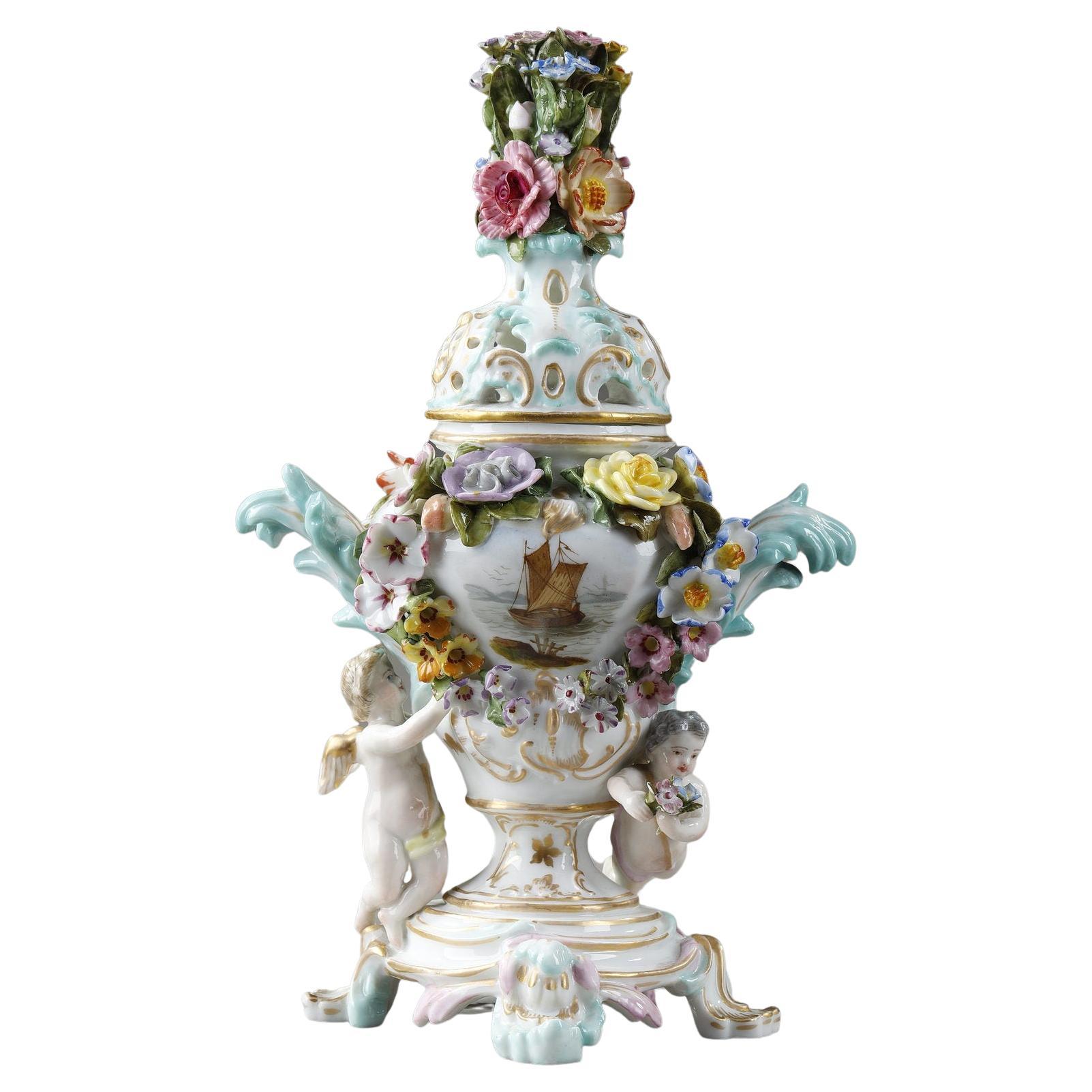 Perfume burner in polychrome porcelain from the Meissen manufacture