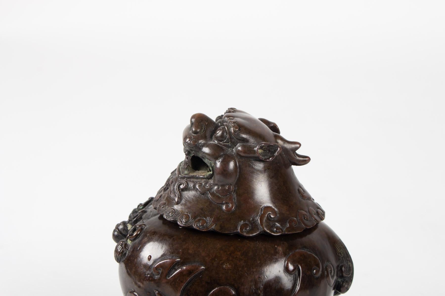 Ming Chinese Bronze Bixie-Form Two-Section Censer