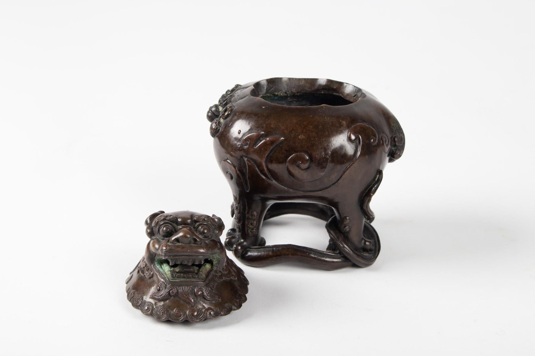 19th Century Chinese Bronze Bixie-Form Two-Section Censer