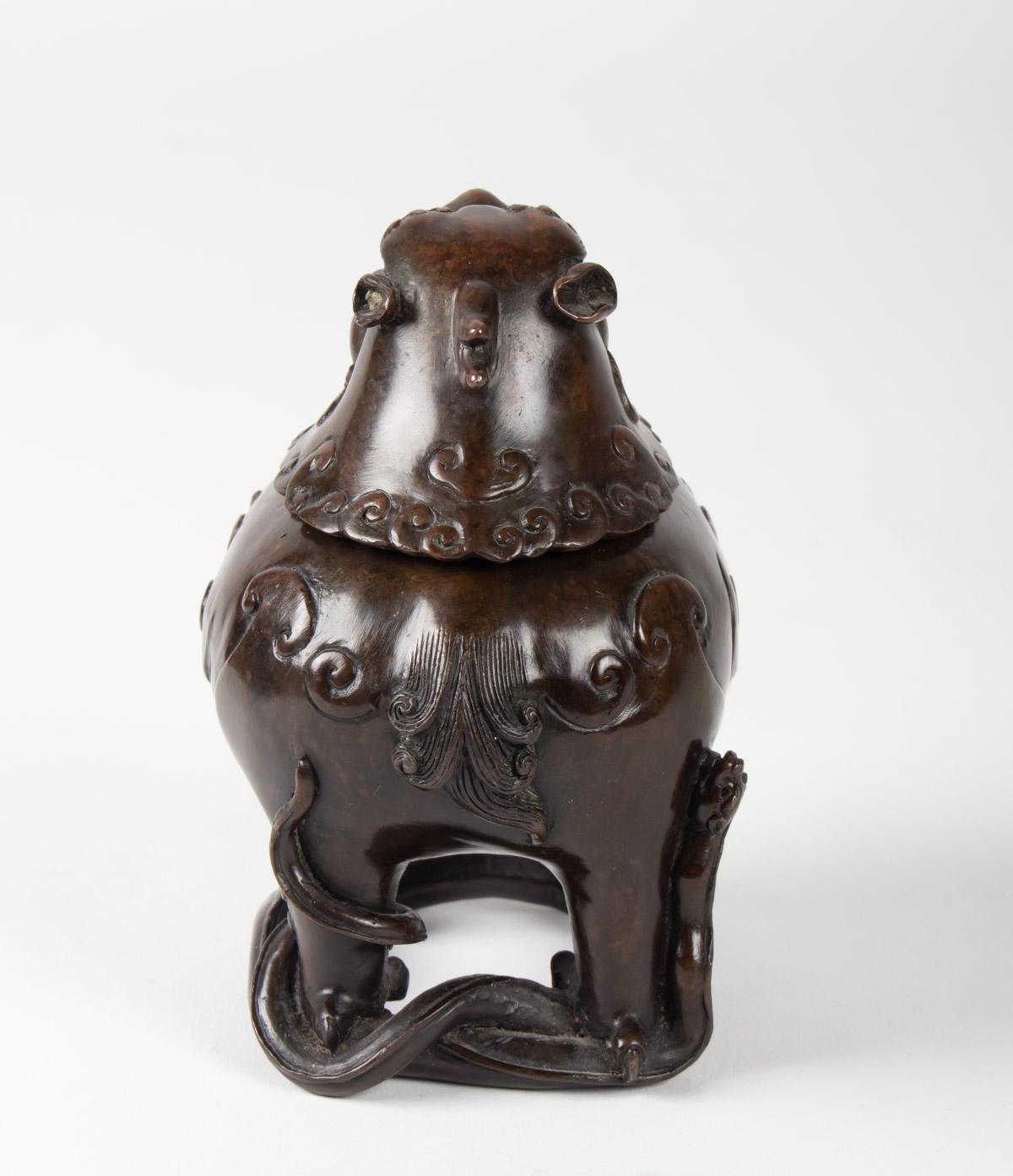 Chinese Bronze Bixie-Form Two-Section Censer 3