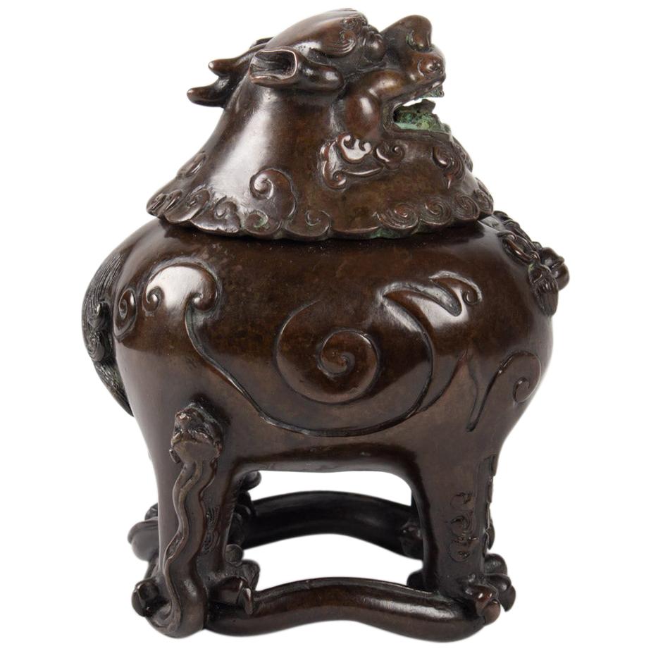 Chinese Bronze Bixie-Form Two-Section Censer