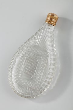 Perfume Flask in Cut Crystal with Gold Stopper, Mid-19th Century