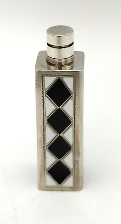 Portaprofumo in stile Art Deco con smalto bianco e nero in argento Sterling Salimbeni