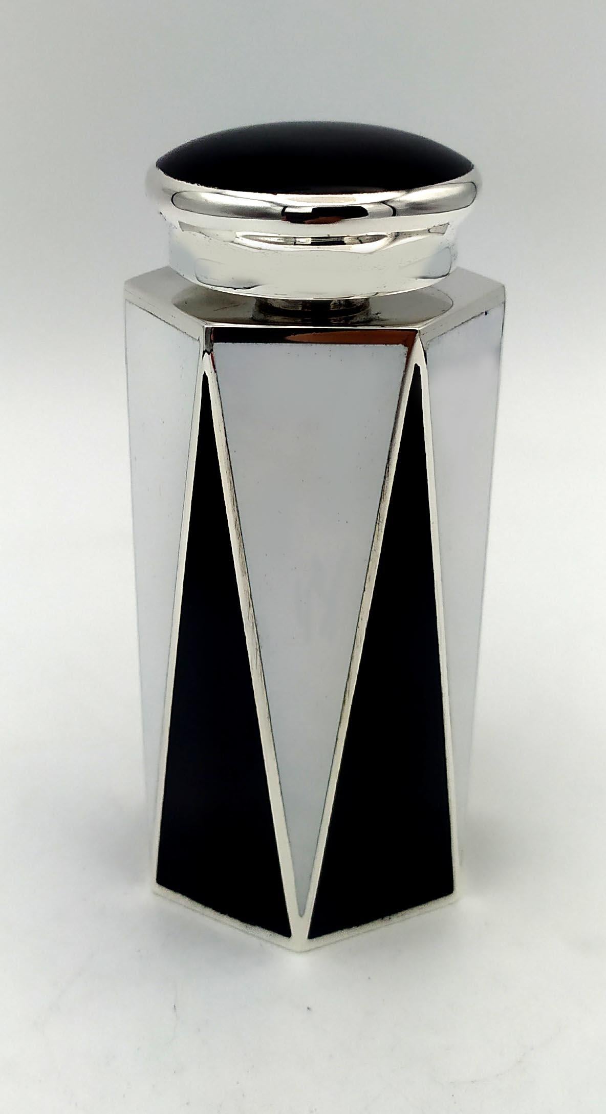 Sechseckiger Parfümhalter in Schwarz und Weiß im Art-déco-Stil 925 Salimbeni (Art déco) im Angebot