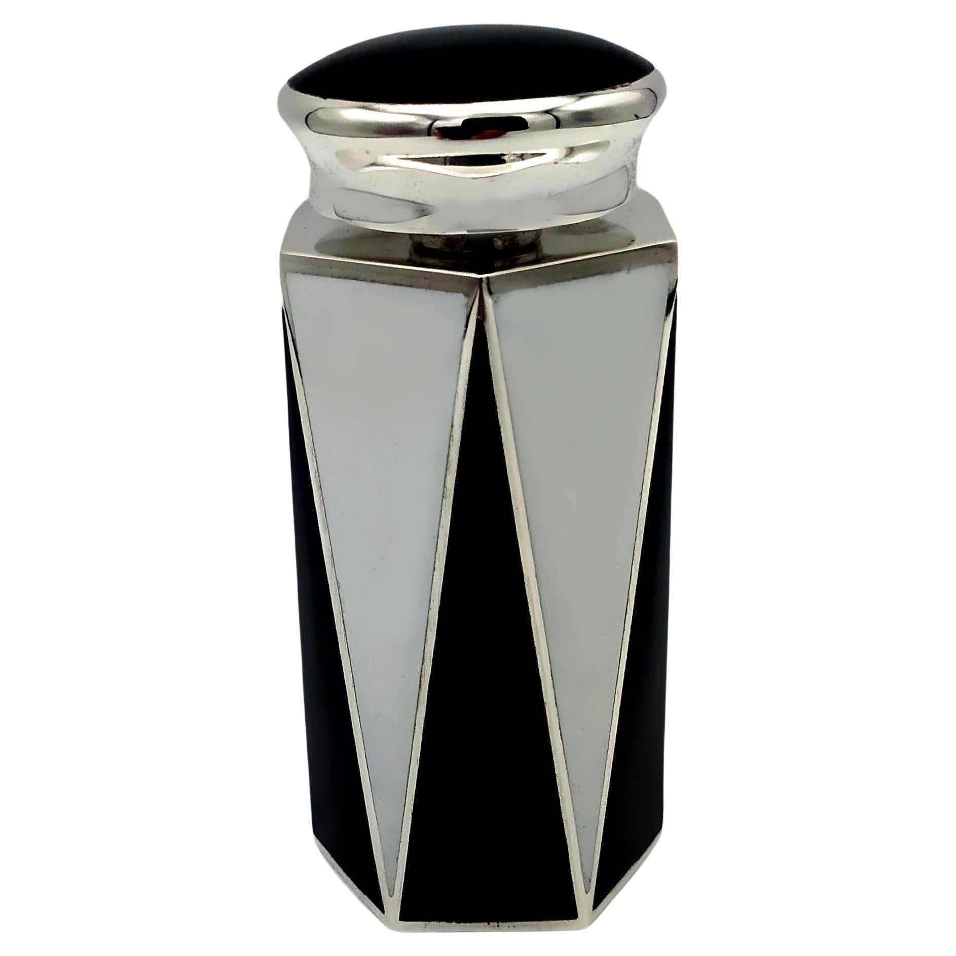 Perfume Holder Black and White Art Deco style hexagonal base 925 Salimbeni For Sale