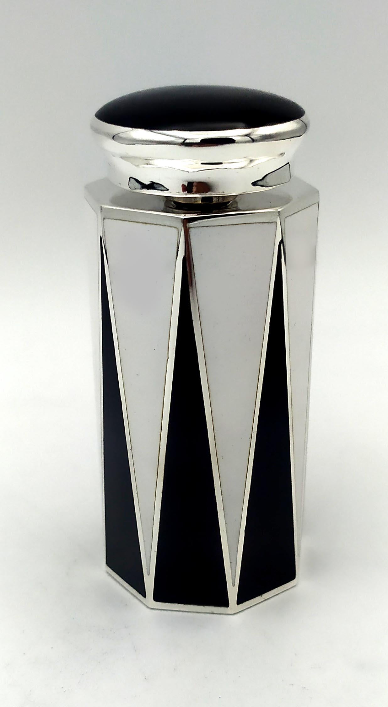Italian Perfume Holder Black and White Art Deco style octagonal base 925 Salimbeni For Sale