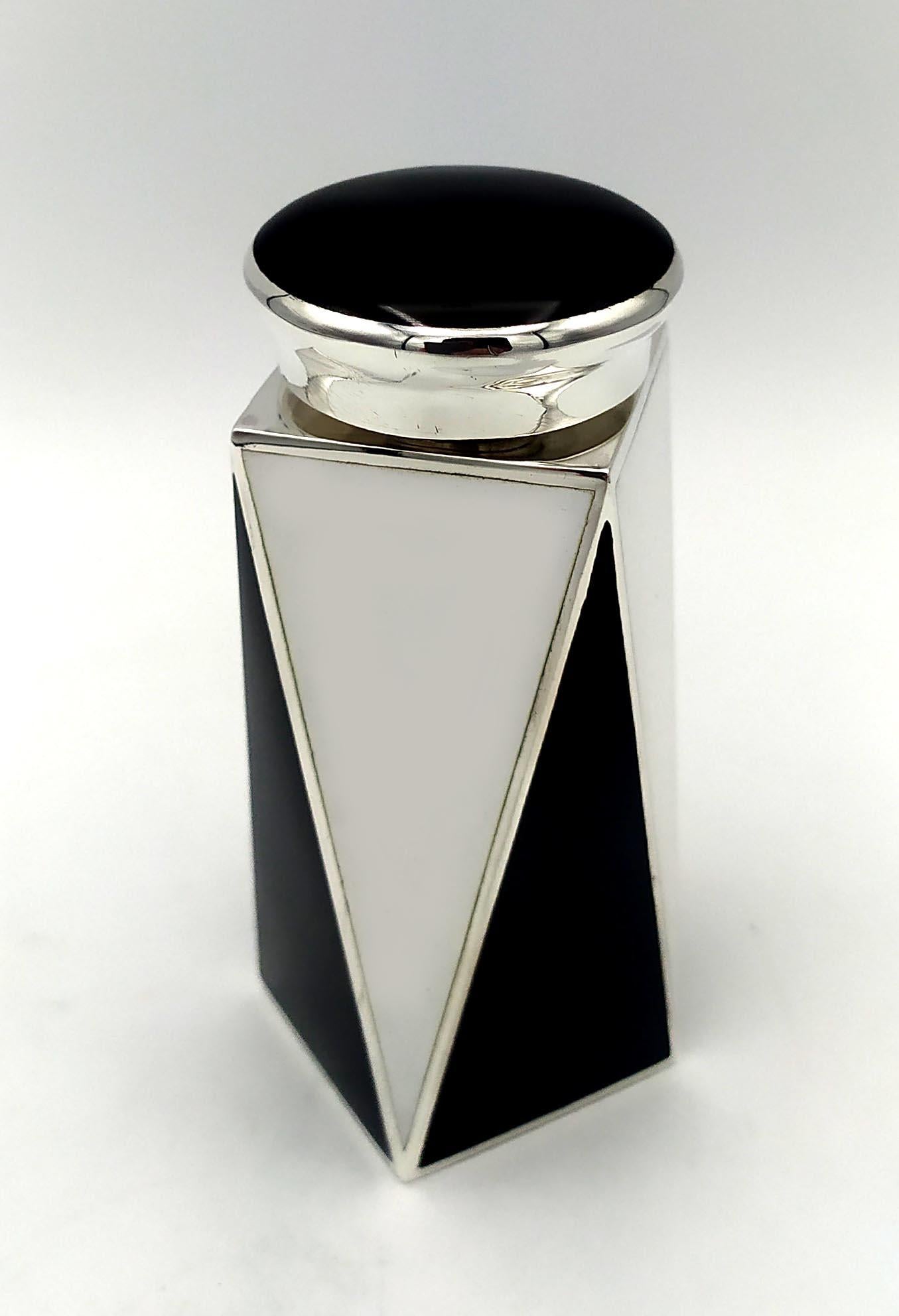 Perfume Holder Black and White Art Deco style Squared base 925 Salimbeni In Excellent Condition For Sale In Firenze, FI