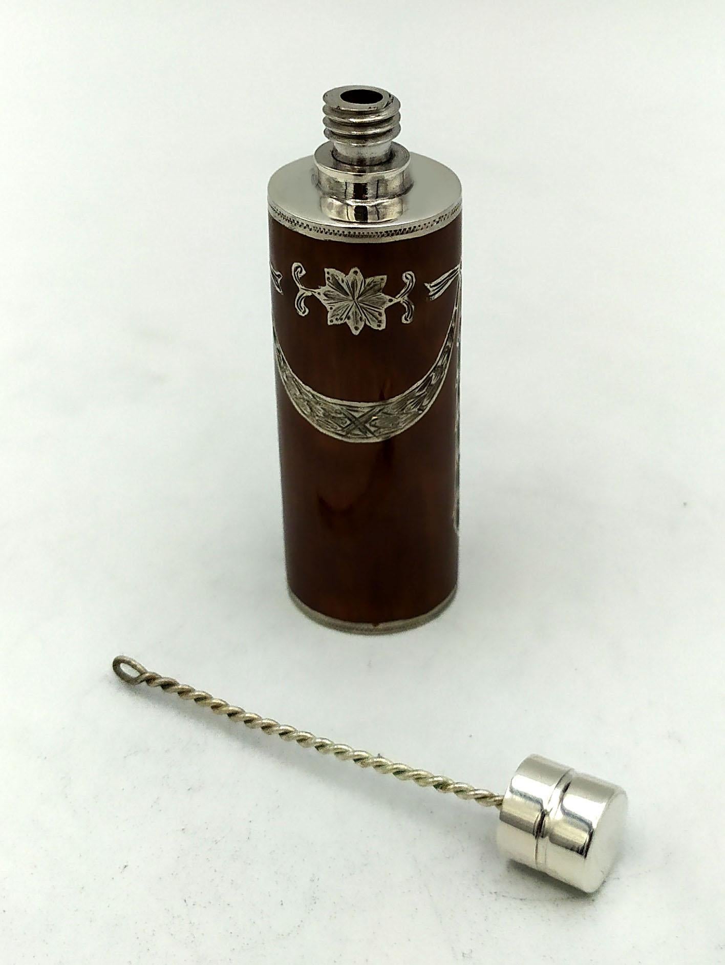 Argento 925 Portaprofumo stile impero ornamenti in smalto come il legno Sterling Silver Salimbeni in vendita