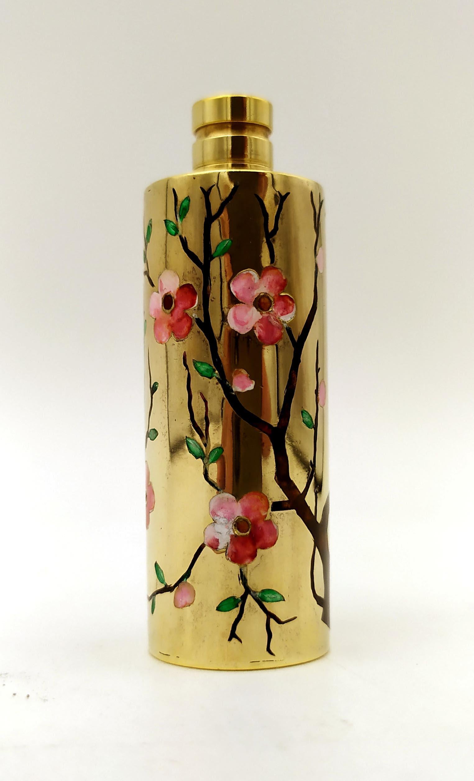 Art Nouveau Porta profumo incisione manuale fiori di pesco germogli A. Silver in vendita