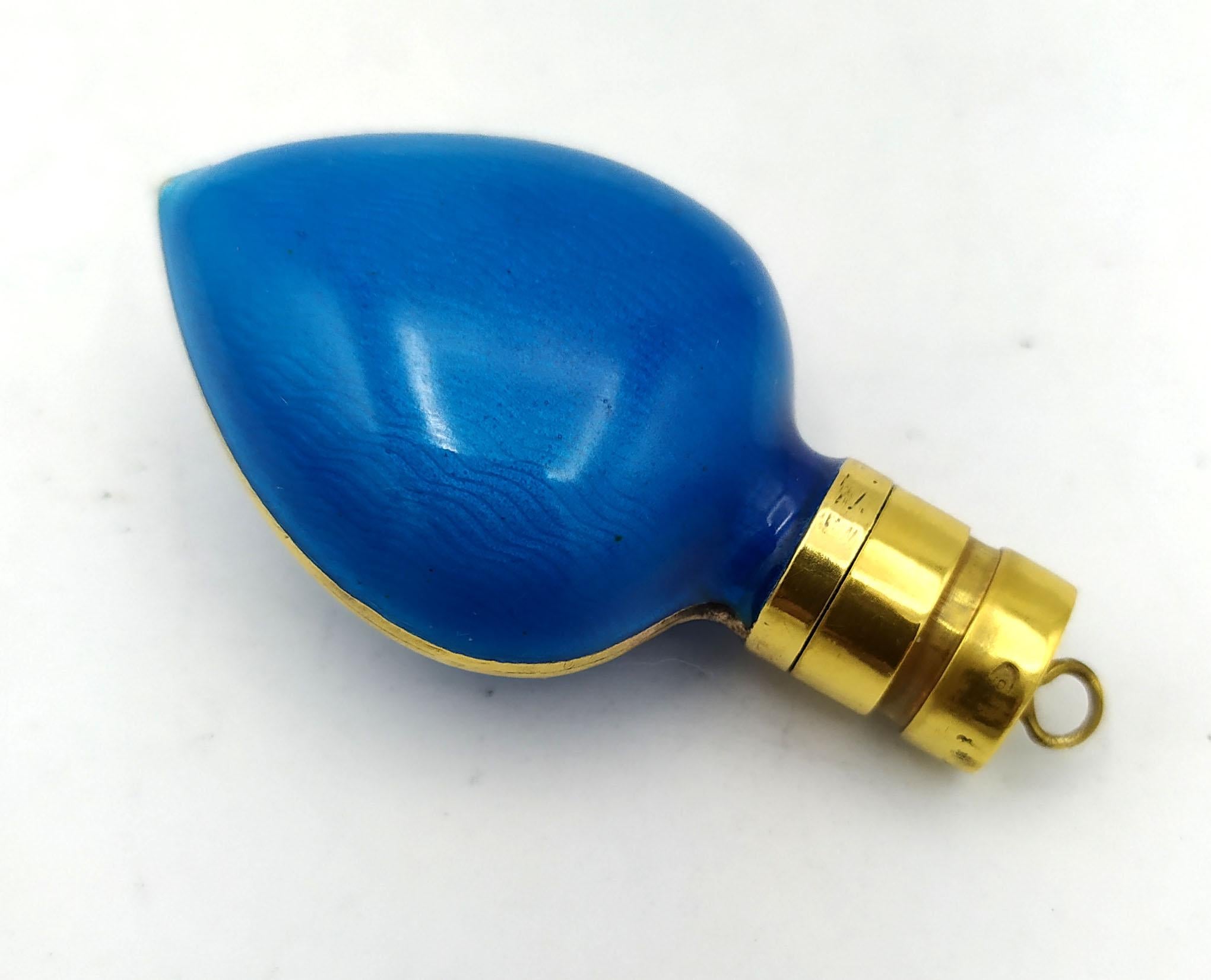 Art Nouveau Perfume holder pendant blue enamel cruet shape Sterling Silver Salimbeni  For Sale