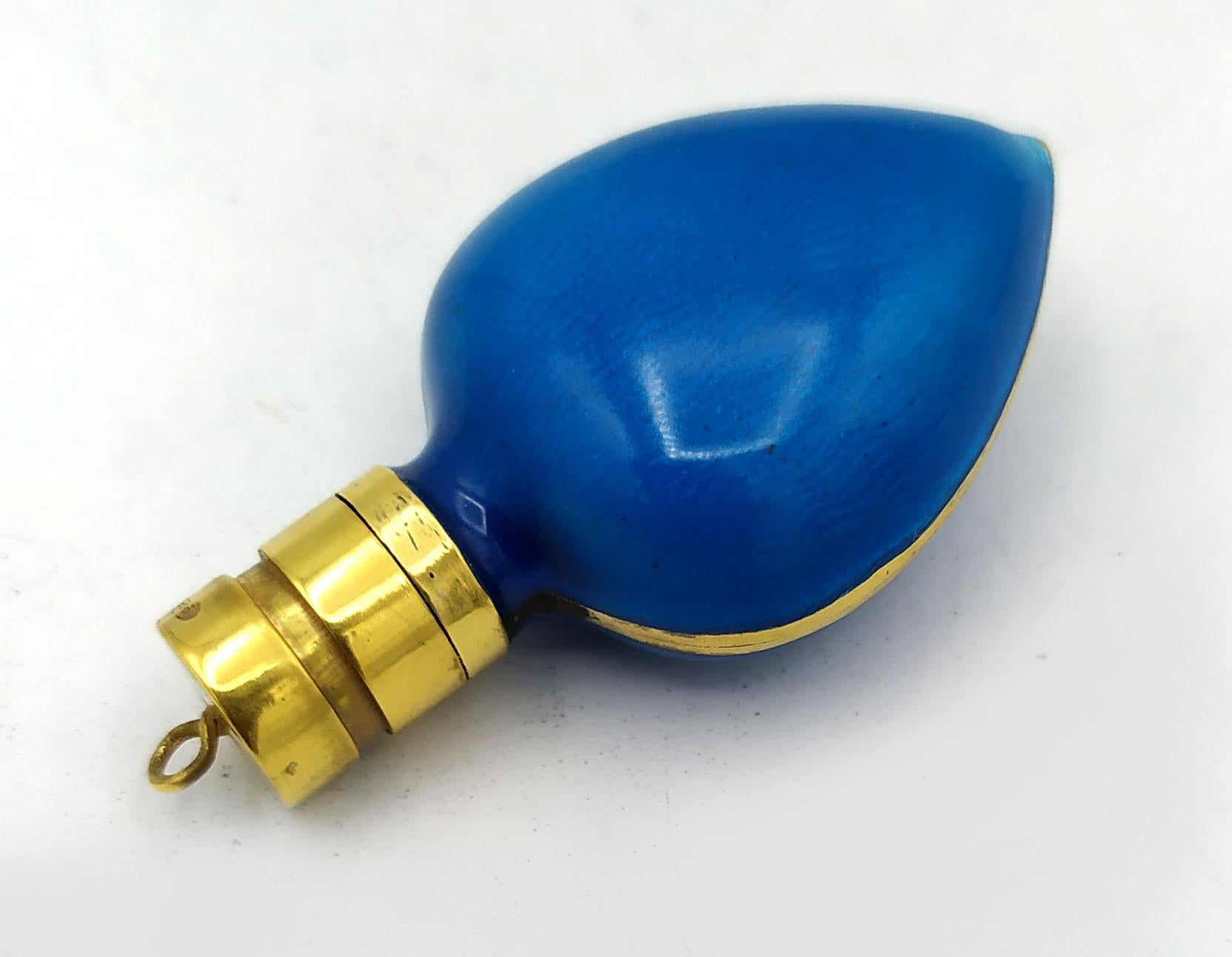 Italian Perfume holder pendant blue enamel cruet shape Sterling Silver Salimbeni  For Sale
