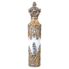 Perfume Holder Vial in Neo-Gothic Style, Vermeil Silver, Opaline Glass, 19th C