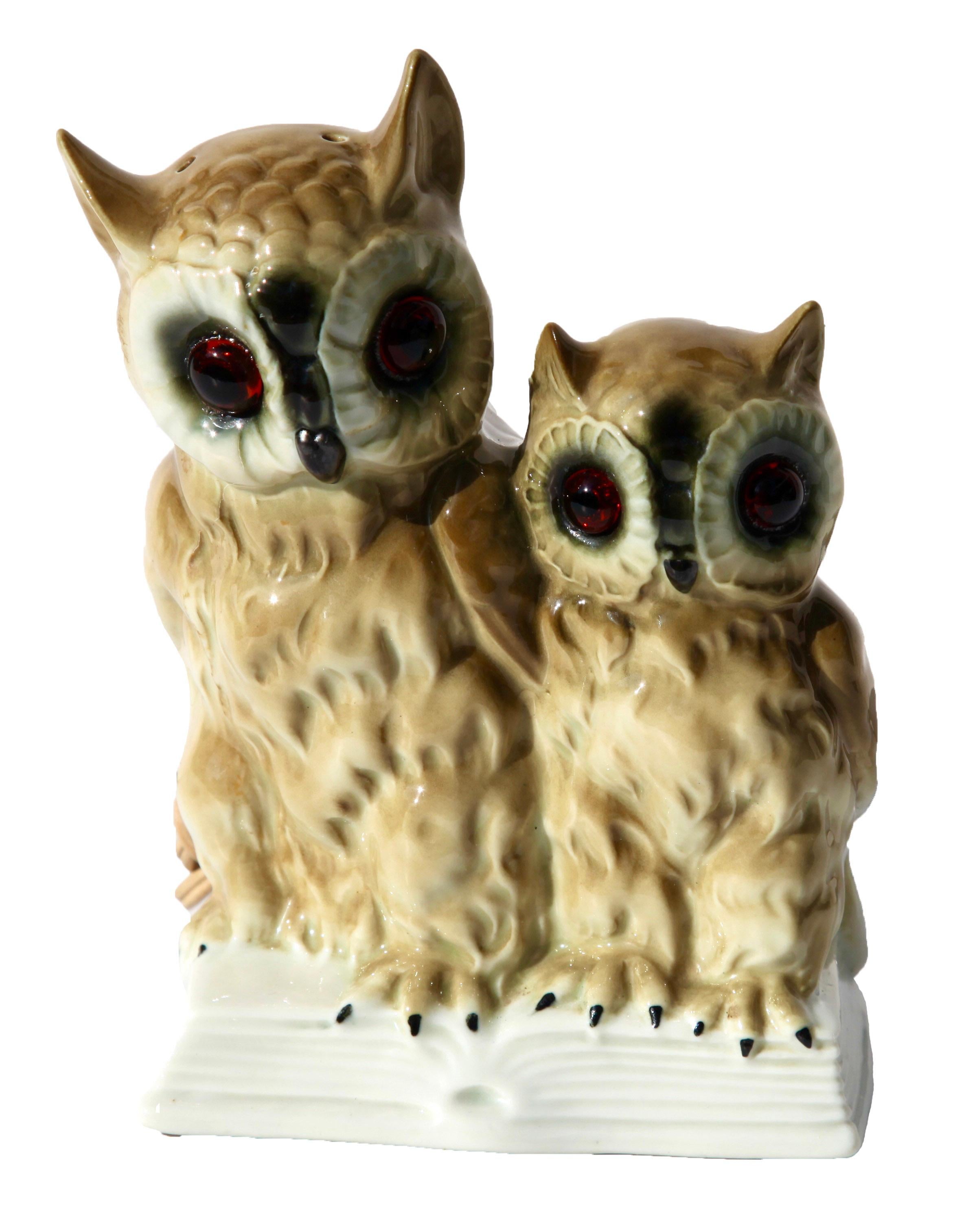 Perfume lamp in the form of a Mother owl and Chick attributed to Carl Scheidig Grafenthal, Germany. 
Made from glazed porcelain. 
Electrical parts European standards with an inner light bulb (standard E 14) to give a warm and comforting night