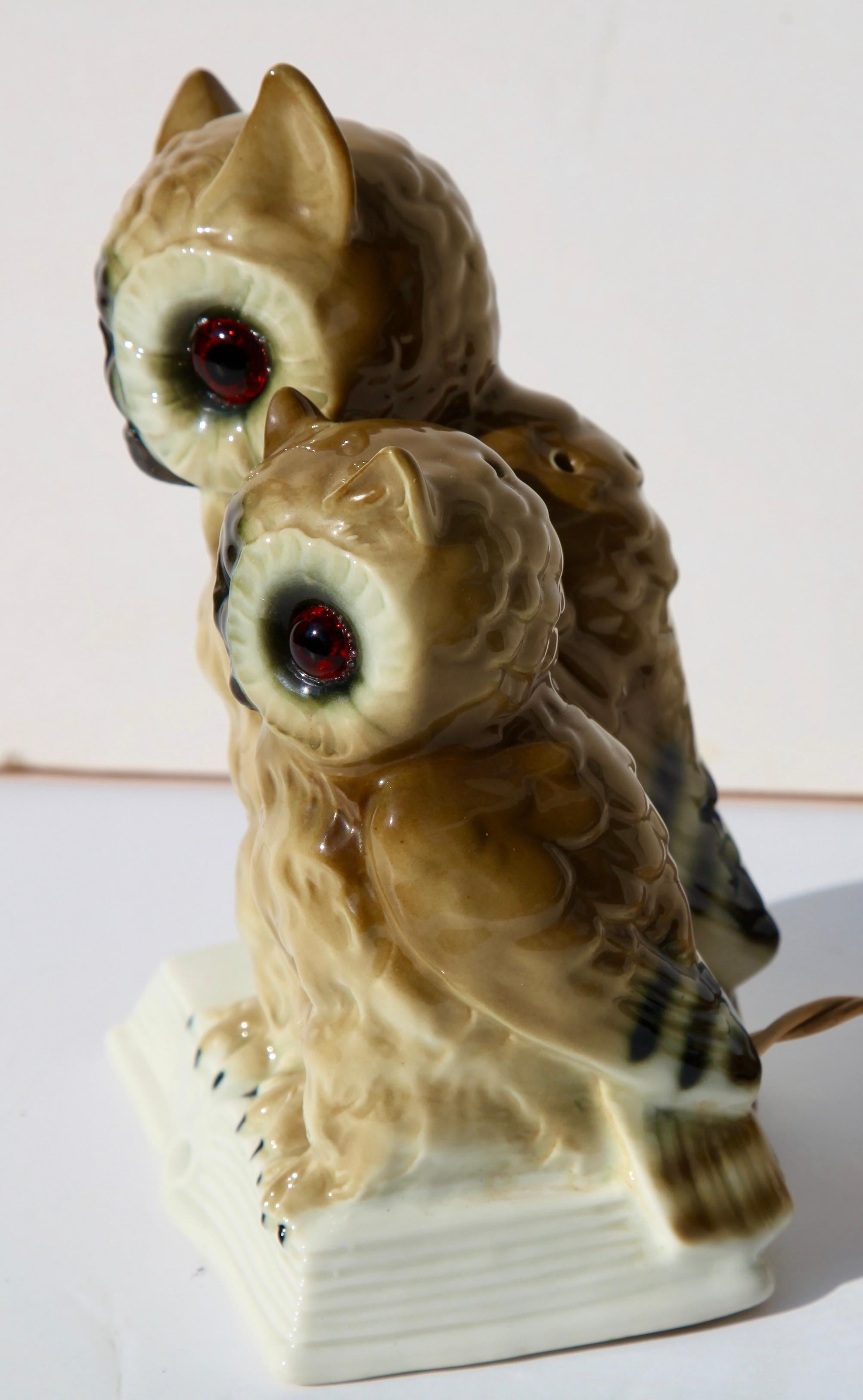 Hand-Painted Perfume Lamp Mother Owl and Chick by Carl Scheidig/Gräfenthal, Germany, 1930s