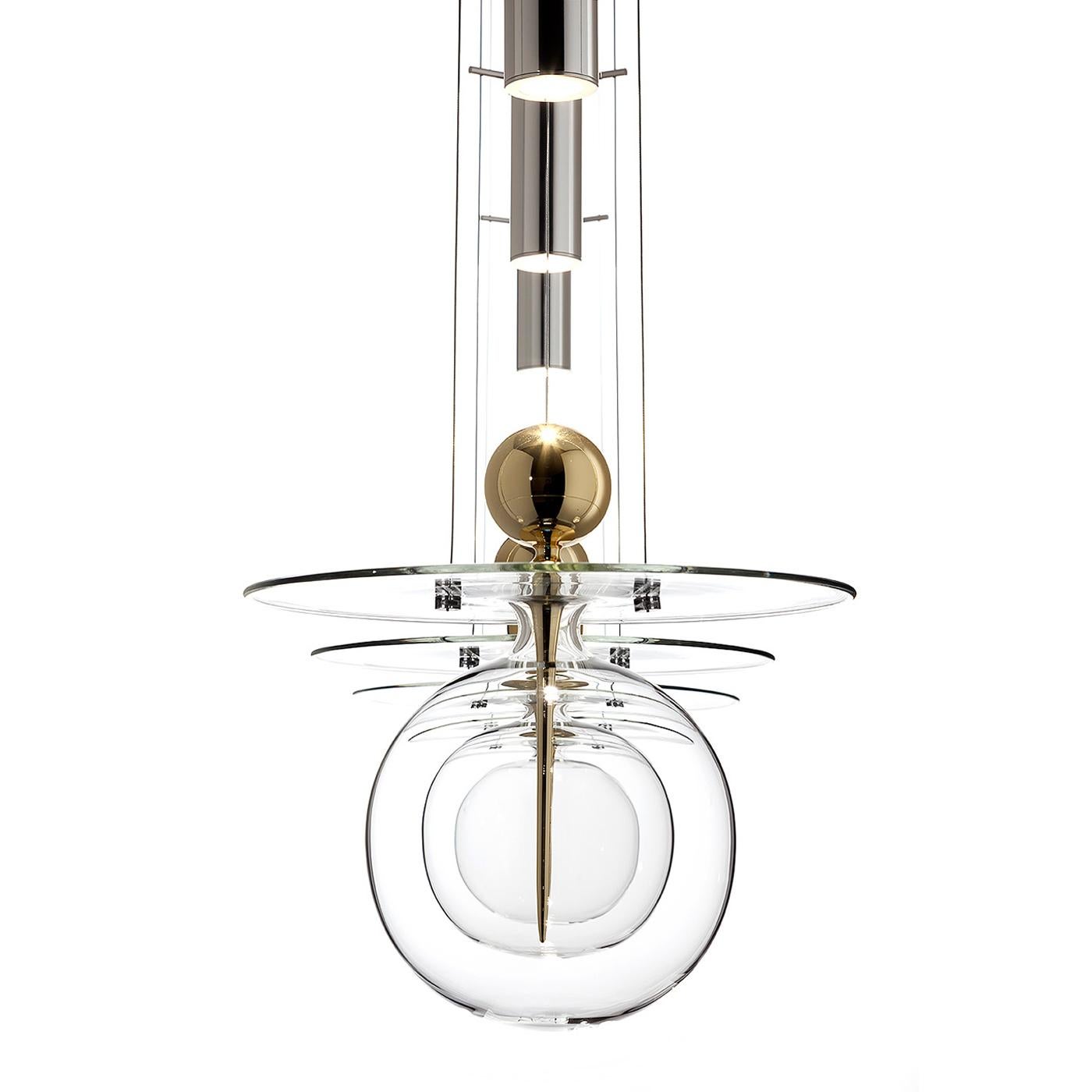 Modern Perfume Sphere, Melogranoblu, Suspension Lamp, Blown Glass, Anodized Aluminum For Sale