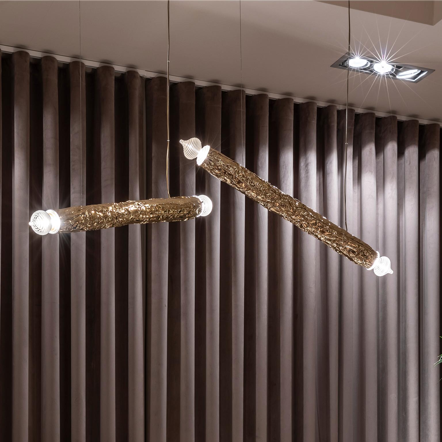 Lampe à suspension Pergamo en laiton poli et acrylique, éclairage d'art métallique Neuf - En vente à Oporto, PT