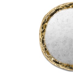 Modern Pergamo Gold Wall Art Mirror, Hammered Polished Brass and Aged Mirror