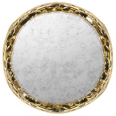 Modern Pergamo Gold Wall Art Mirror, Hammered Polished Brass and Aged Mirror