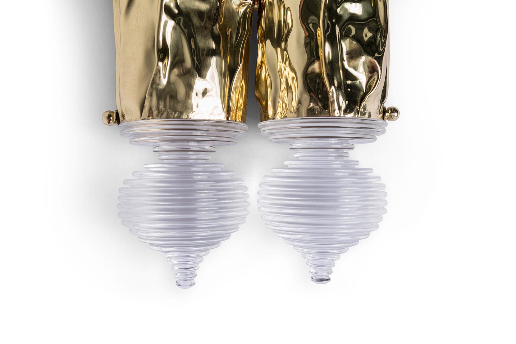 Modern Contemporary Pergamo Wall Sconce, Polished Brass and Acrylic, Metal Art Lighting For Sale