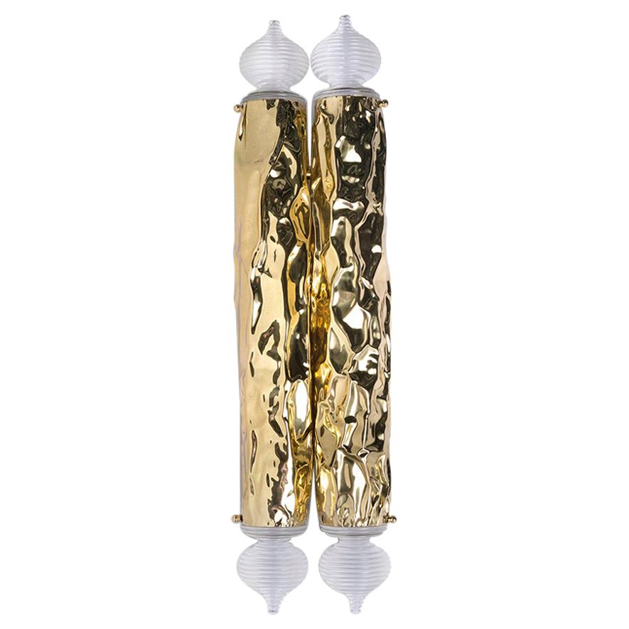 Contemporary Pergamo Wall Sconce, Polished Brass and Acrylic, Metal Art Lighting For Sale