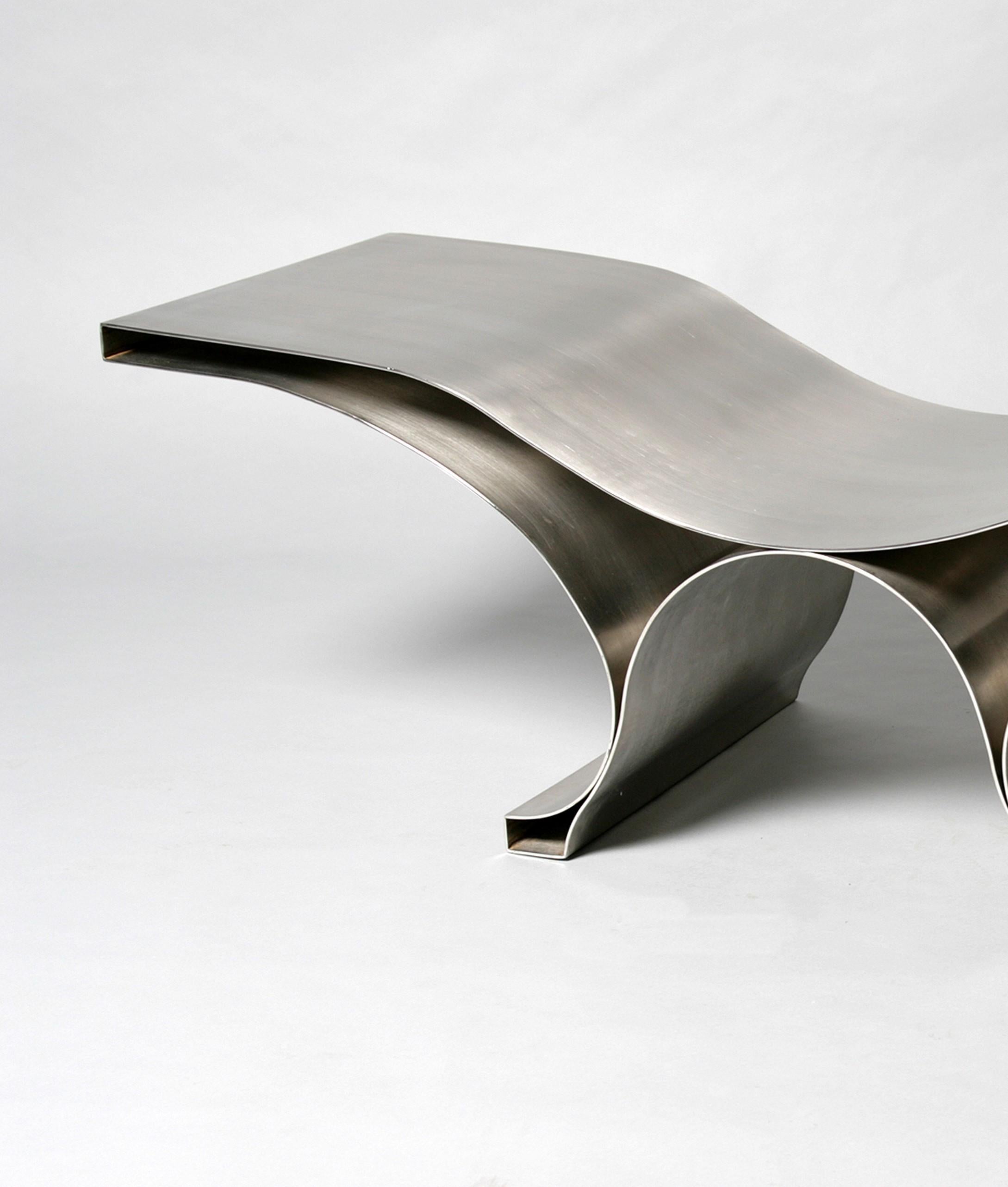 Mid-Century Modern Folded steel Bench in the manner of Maria Pergay For Sale