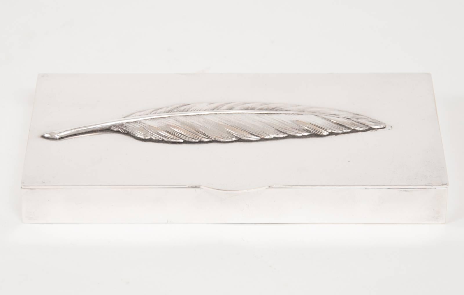 Silver Plate Pergay Style Feather Box by Deschamps Frères