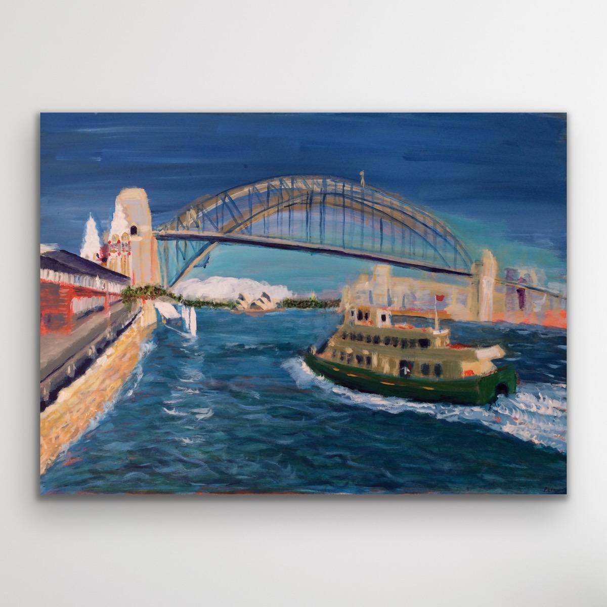 Harbour Bridge from Luna Park, Original painting, Landscape, Boats, Seascape - Painting by Peri Taylor