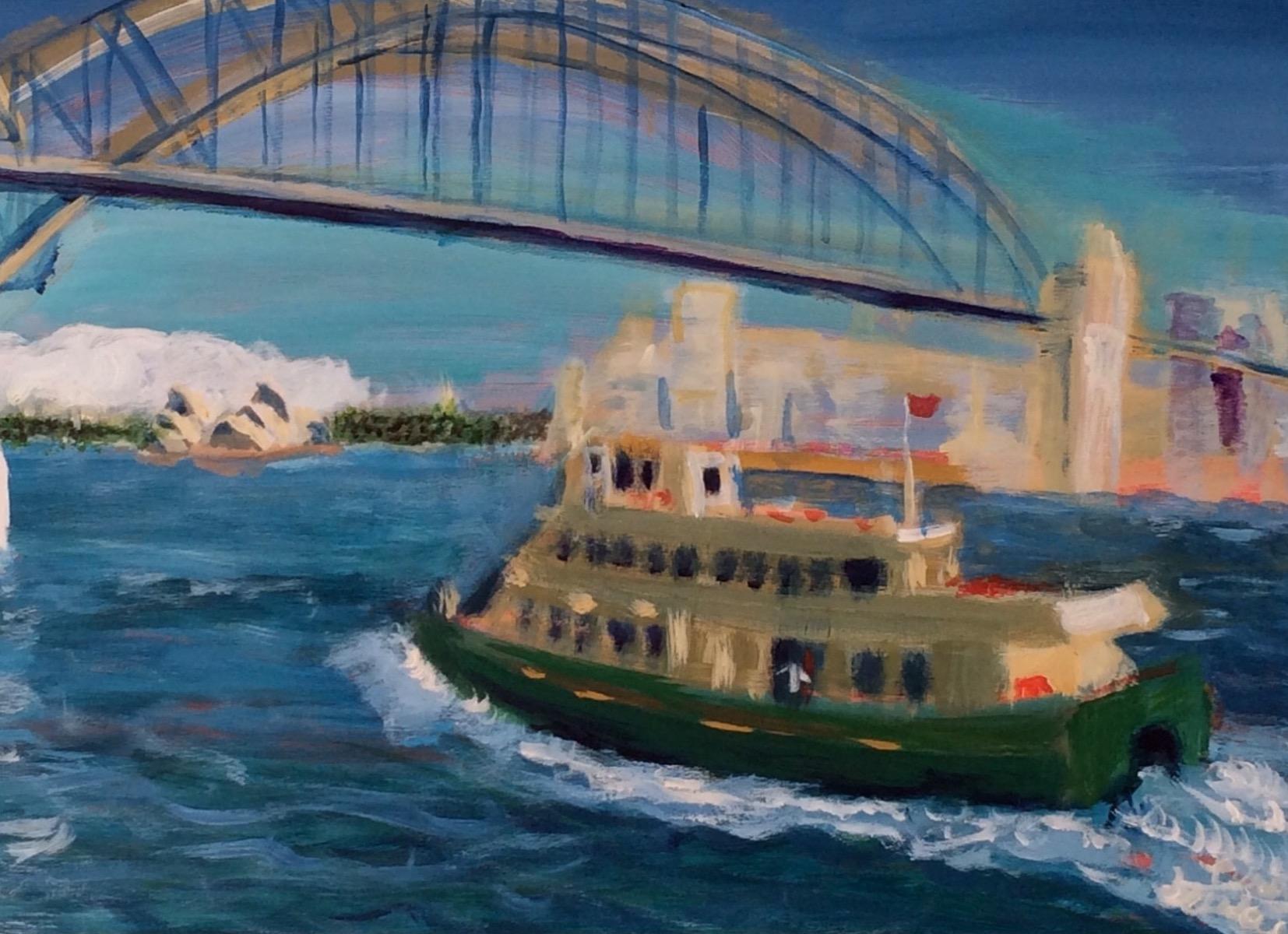 Harbour Bridge from Luna Park, Original painting, Landscape, Boats, Seascape - Contemporary Painting by Peri Taylor