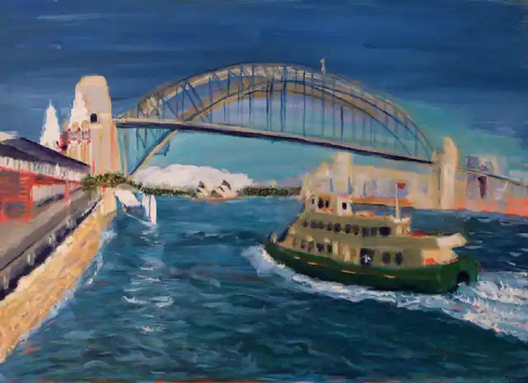 Peri Taylor Landscape Painting - Harbour Bridge from Luna Park, Original painting, Landscape, Boats, Seascape