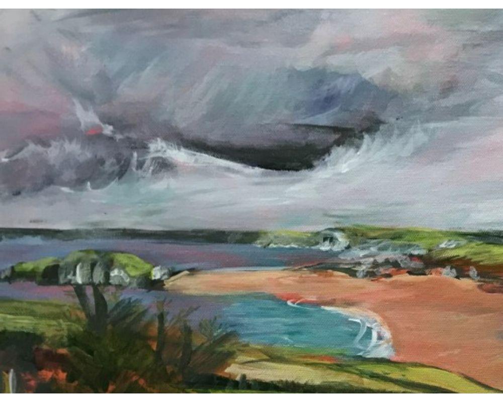 Looking Towards Bantham Beach with Acrylic on Canvas, Painting by Peri Taylor For Sale 6