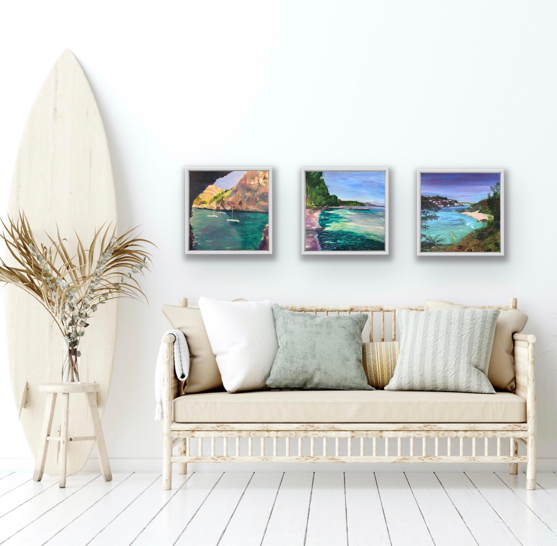 Sa Calobra, Sunny Cove, Salcombe and Badia de Pollenca triptych By Peri Taylor For Sale 1