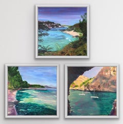 Sa Calobra, Sunny Cove, Salcombe and Badia de Pollenca triptych By Peri Taylor