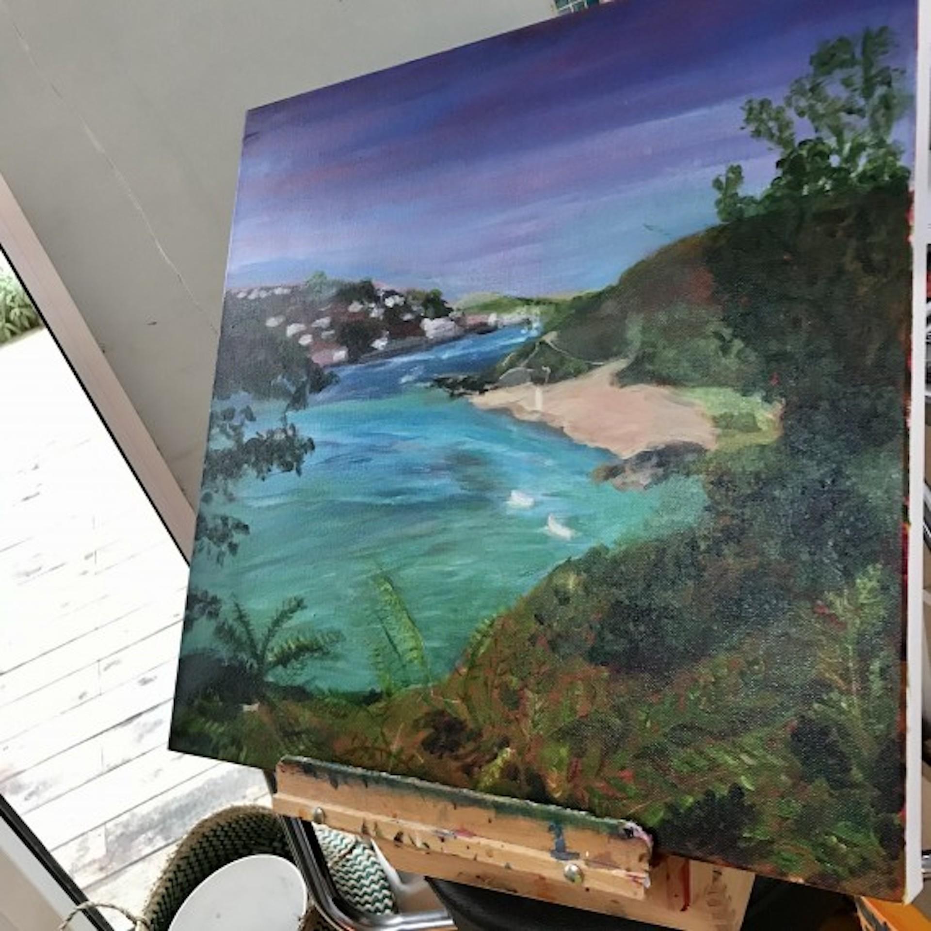 Sunny Cove, Salcombe, Coastal Art, Paysage de Devonshire, Art côtier - Contemporain Painting par Peri Taylor