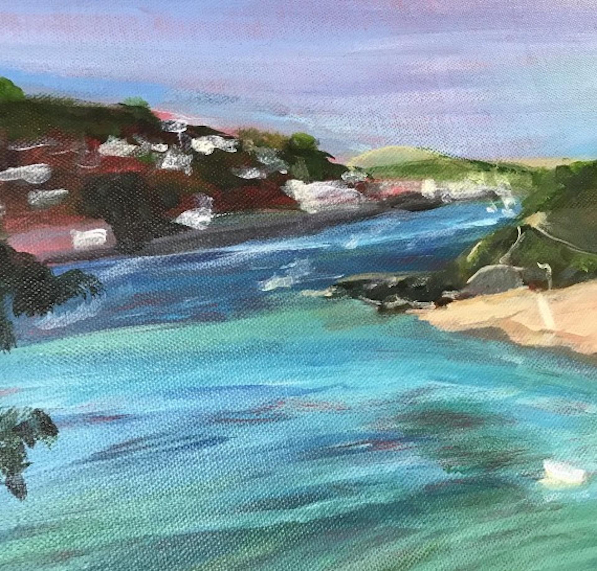 Peri Taylor Cette vue de Sunny Cove, en direction de Salcombe, est l'une de mes préférées. En ce jour d'été de l'année dernière, la mer était d'un bleu exotique très séduisant.
Peri Taylor est disponible à Wychwood Art en ligne et dans notre