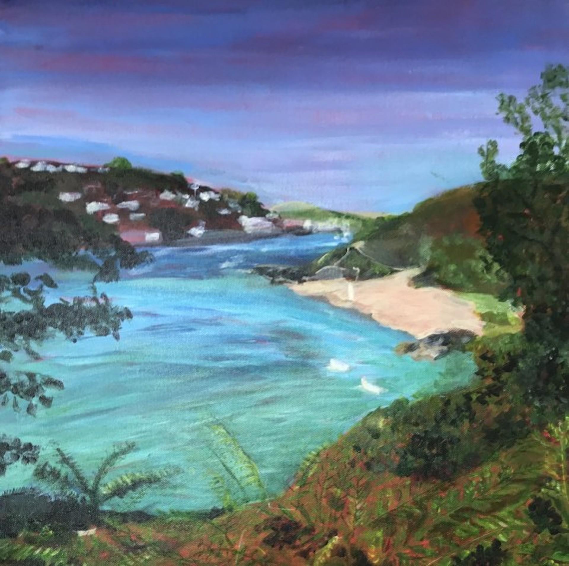 Landscape Painting Peri Taylor - Sunny Cove, Salcombe, Coastal Art, Paysage de Devonshire, Art côtier