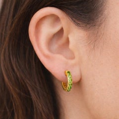 Peridot 12 MM Huggie Earrings, Micro Pave Hoop Earrings
