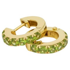 Peridot 12 MM Huggie Earrings, Micro Pave Hoop Earrings