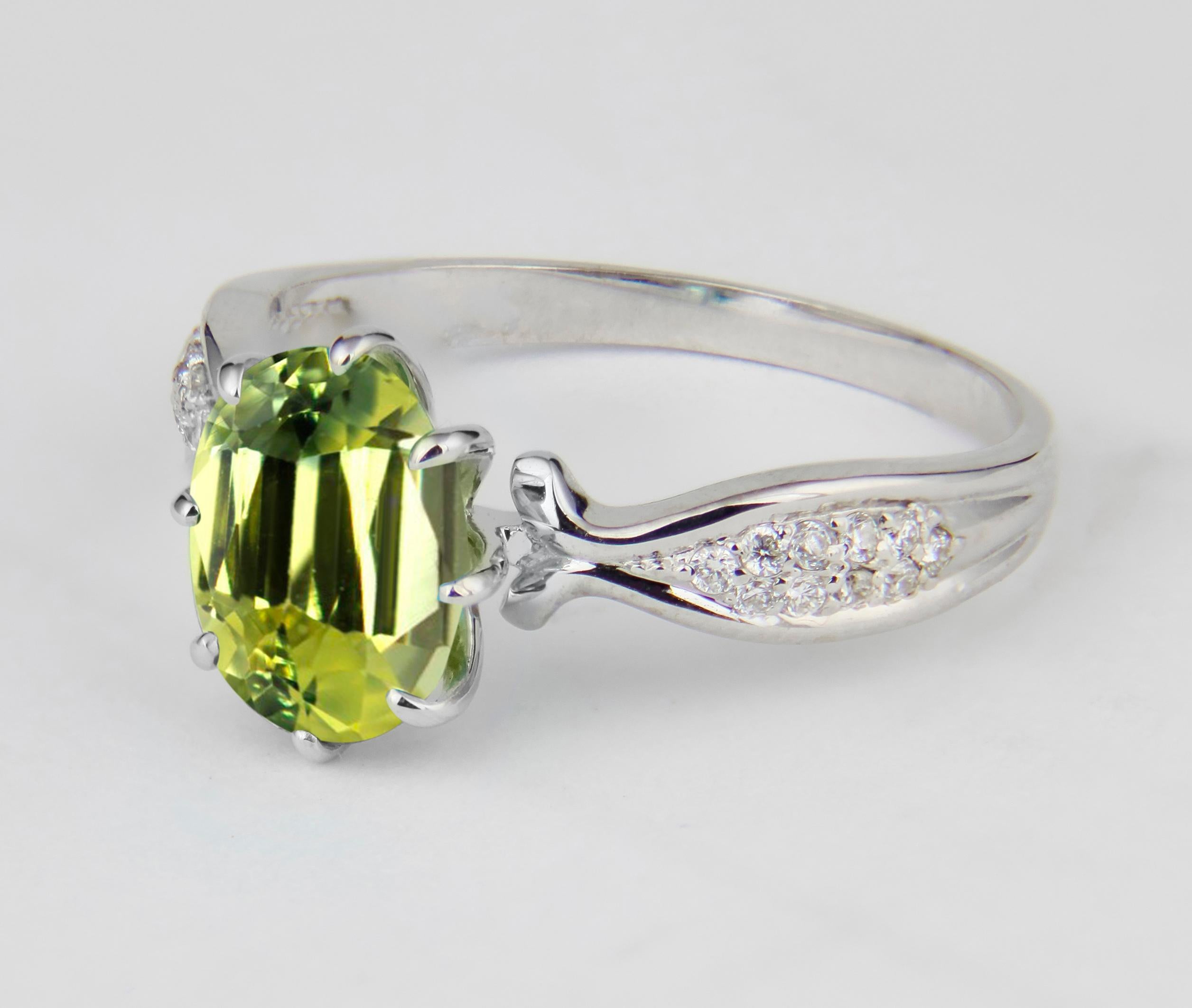 Oval Cut Peridot 14k Gold Ring, Oval Peridot Ring, Peridot Gold Ring For Sale