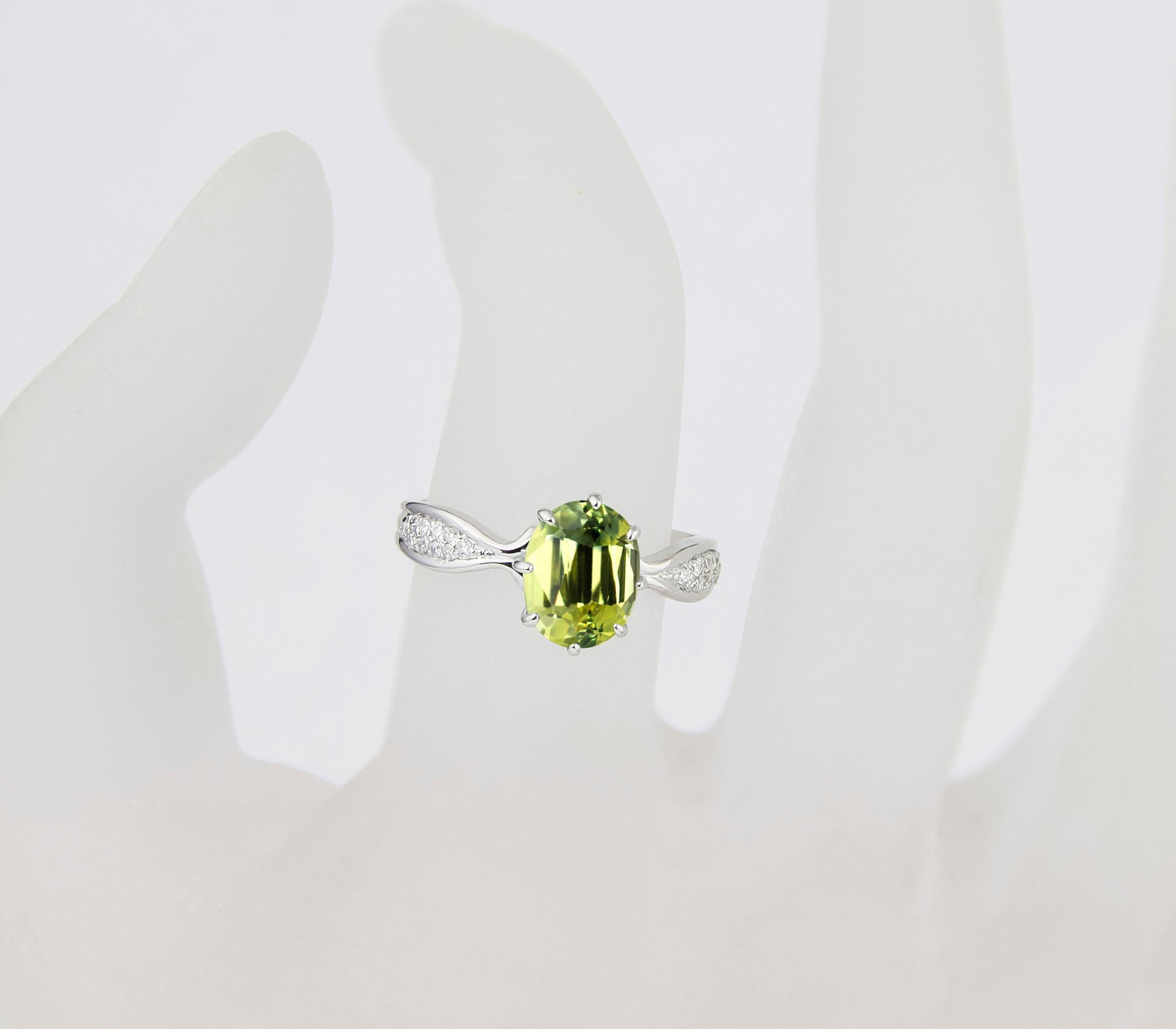 Women's Peridot 14k Gold Ring, Oval Peridot Ring, Peridot Gold Ring