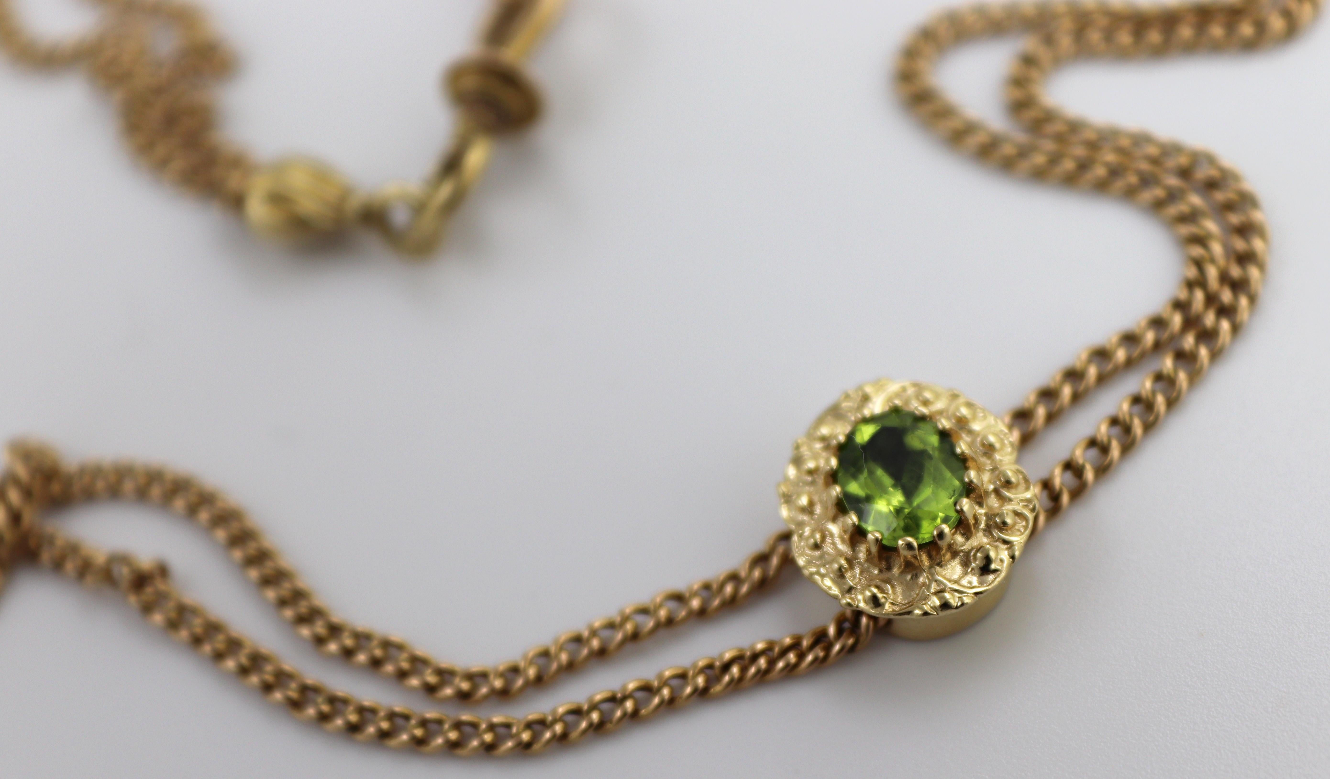 Artisan Peridot, 14k Yellow Gold Slide Necklace For Sale