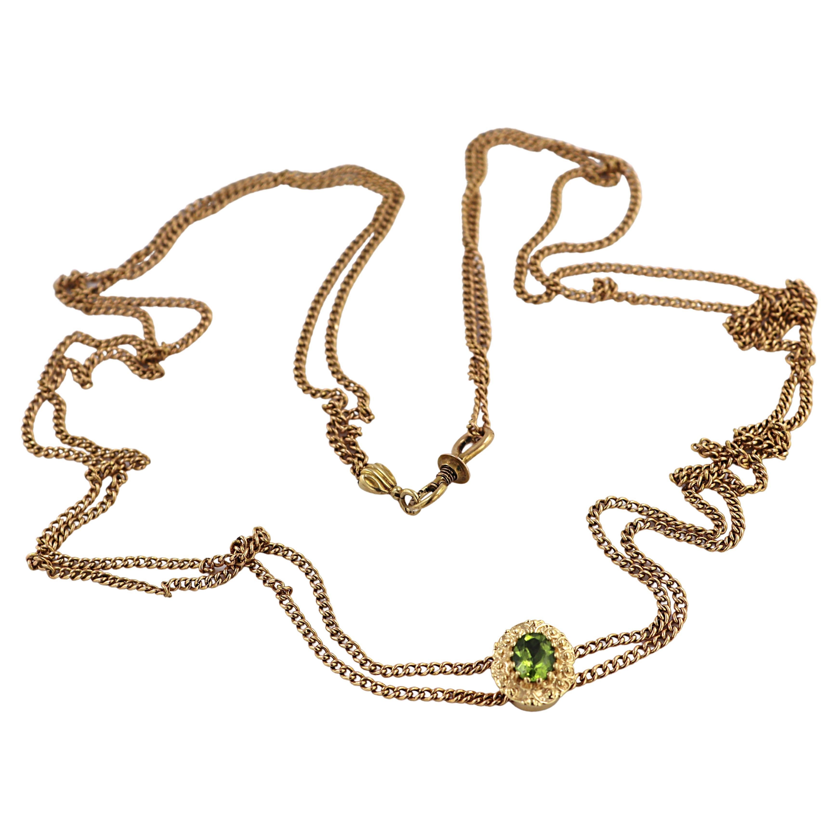 Peridot, 14k Yellow Gold Slide Necklace For Sale